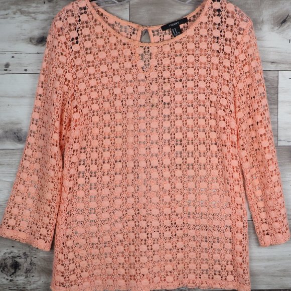 Forever 21* Women's Long Sleeve Crew Neck Crochet Open-Knit Pullover Sweater~ M - Picture 4 of 11